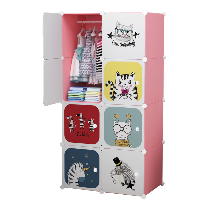Dulap modular pentru copii, Alb/Roz, AT PERFORMANCE®, 8 rafturi, durabil, 147 cm x 76 cm x 37 cm Imagine principală a produsului
