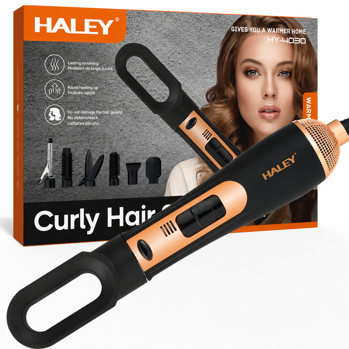 Aparat de Coafat Multifuncțional HALEY HY-L4030 7 în 1, 1200W, 27.000–28.000 RPM, Uscare, Ondulare, Netezire și Volum, Accesorii Interschimbabile Imagine principală a produsului