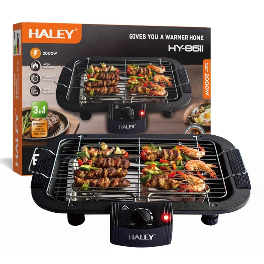 Grătar Electric HALEY HY-8611, 2000W, Grill de Masă cu Temperatură Reglabilă, Grătar Detașabil, Încălzire Rapidă, Suprafață Antiaderentă, Negru Imagine principală a produsului