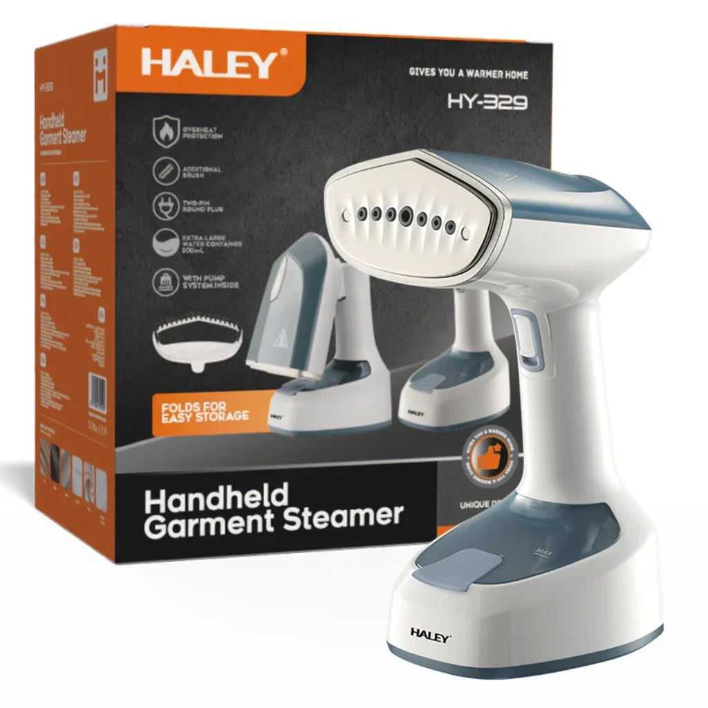 Aparat de Călcat Vertical cu Aburi HALEY HY-329, 1600W, Rezervor 200 ml, Talpă din Inox, Încălzire Rapidă, Pliabil, Alb/Albastru Imagine principală a produsului