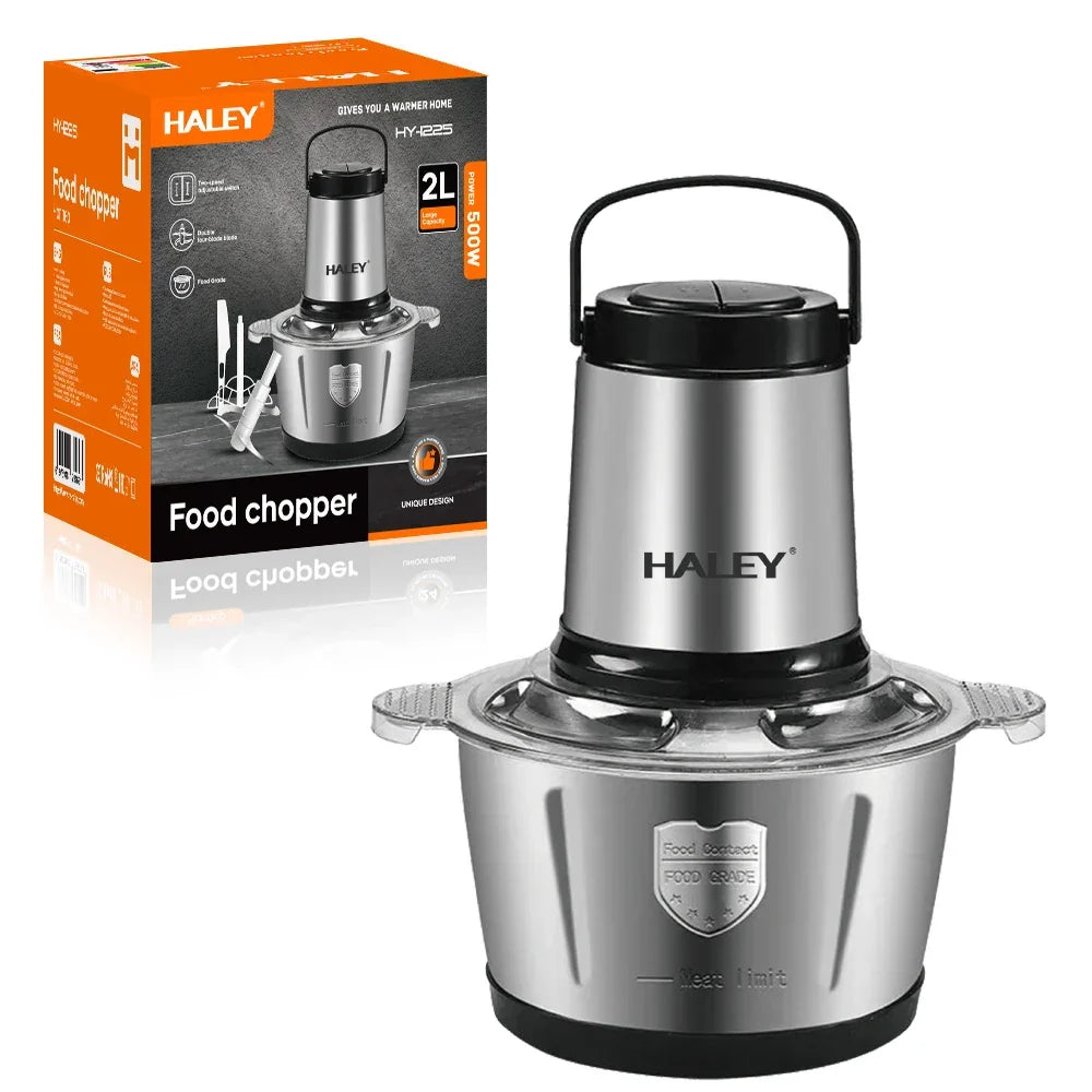 Tocător de alimente HALEY HY-1225 – Putere de 500W și vas de 2L din inox pentru tocare rapidă și eficientă Imagine principală a produsului