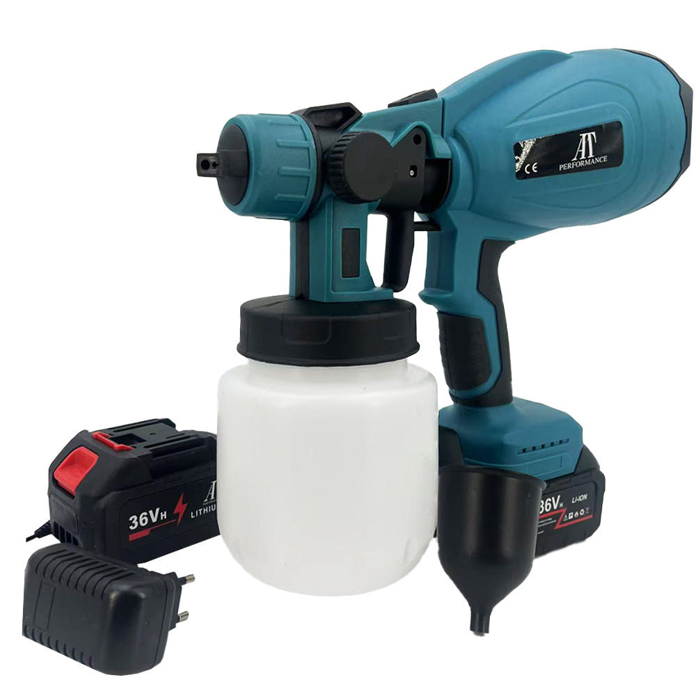 Pistol de Vopsit Electric AT PERFORMANCE® cu 2 Acumulatori 36V, 3 Moduri Pulverizare, 800ml, Debit 1L/min, Albastru/Negru Imagine principală a produsului