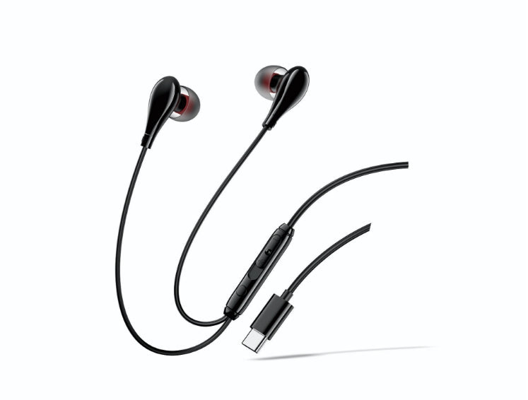 Căști cu Fir Type-C KLGO, Microfon și Control Volum, Compatibile iPhone & Android, 1.2m – Alb și Negru Imagine secundară a produsului
