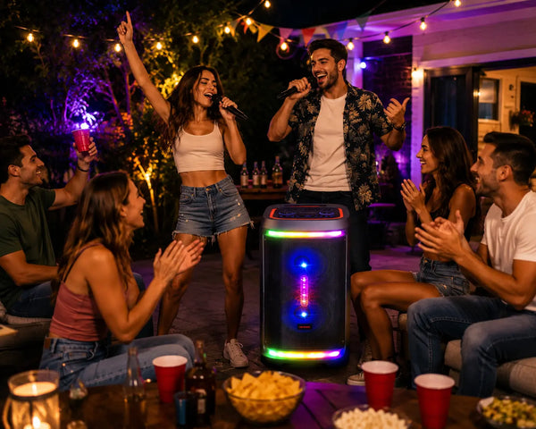 Boxă Karaoke Portabilă KOLAV-M2854 400W PMPO, 2x8", Bluetooth, Microfon Wireless Inclus, RGB LED, TWS, USB-C, TF Card, Telecomandă și Xtra Bass