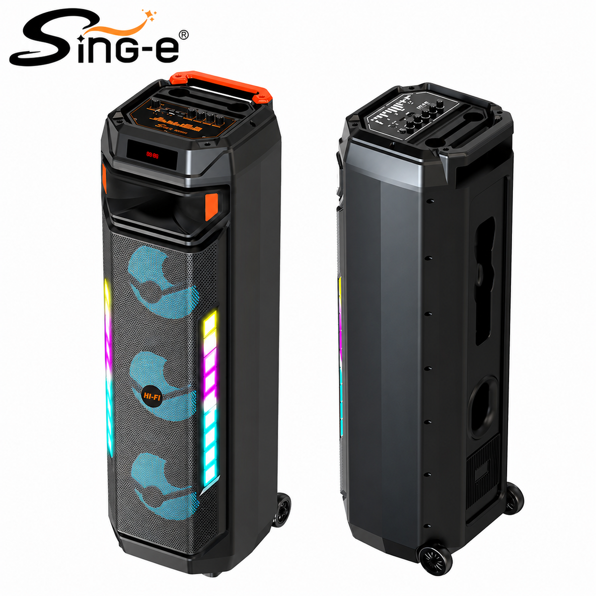 Boxă Portabilă Karaoke Sing-e ZQS8317, Bluetooth, 3 Difuzoare 8", 60W, Microfon Wi-Fi Inclus, Telecomandă, LED RGB, Acumulator 4500mAh