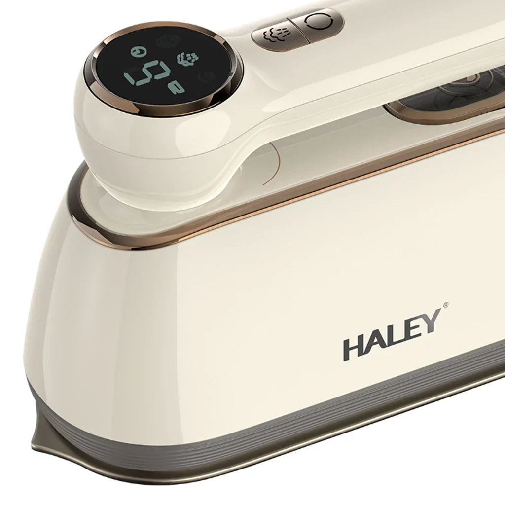 Fier de călcat vertical cu aburi HALEY HY-2005, 2000W, Ecran Digital LED, Talpă din Inox, Rezervor 150 ml, Încălzire Rapidă, Alb