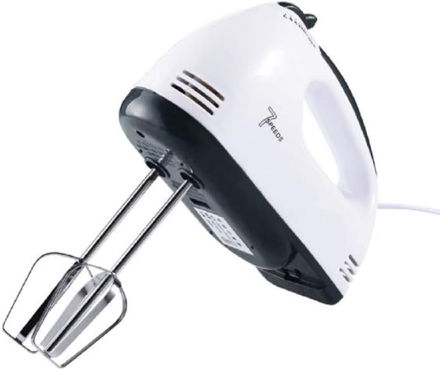 Mixer de mana AT PERFORMANCE®, 300 W, 7 viteze, Functie Turbo, Tel dublu, palete de framantare, Alb.