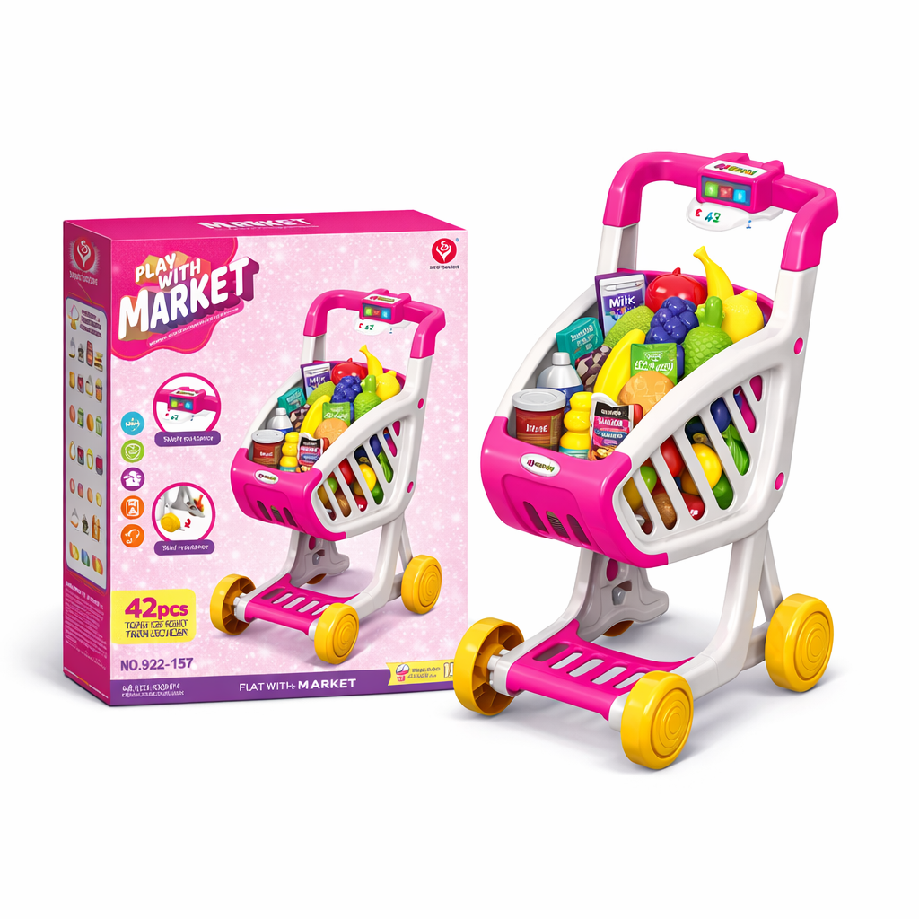 Cărucior de cumpărături copii Play With Market 42 piese cu lumini și sunete Imagine principală a produsului
