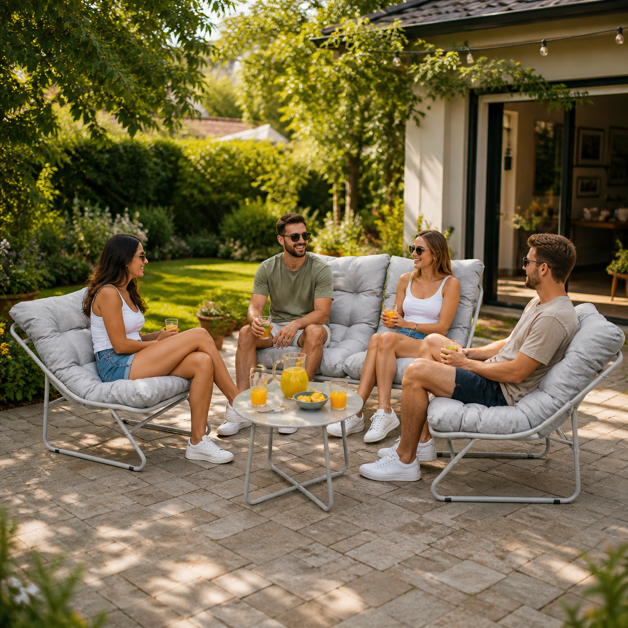Set Mobilier Grădină AT PERFORMANCE® 4 Piese, Canapea 2 Locuri + 2 Fotolii + Măsuță, Cadru Metalic Imagine secundară a produsului
