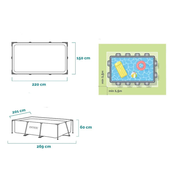 Piscină cu Cadru Metalic Intex Pro Max, Dreptunghiulară, 220 x 150 x 42 cm, 1.662 L, Albastru