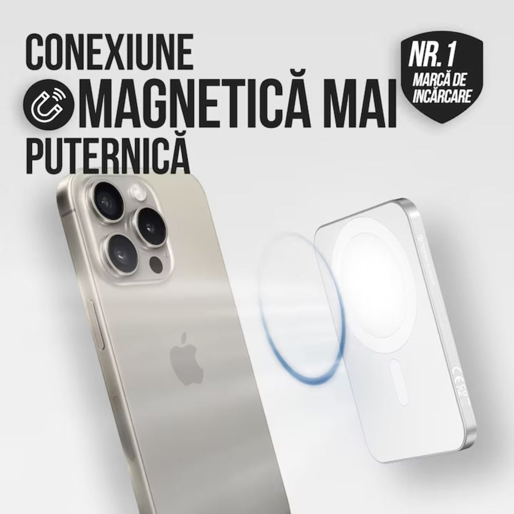 Baterie Externa Wireless Vitse Slim by Vitse 12.000 mAh, Compatibila iPhone 12-15 Pro si Android, Power Bank fast charger, incarcare Wireless QI 20W, Portabila, Cablu Type-C, Alb