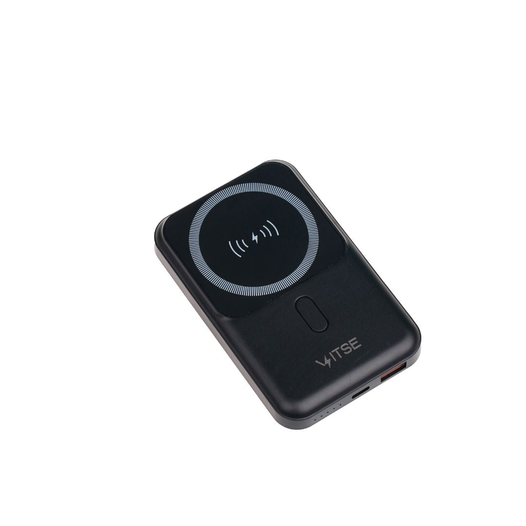 Baterie Externa Wireless Vitse Slim by Vitse 12.000 mAh, Compatibila iPhone 12-15 Pro si Android, Power Bank fast charger, incarcare Wireless QI 20W, Portabila, Cablu Type-C, Alb Imagine principală a produsului