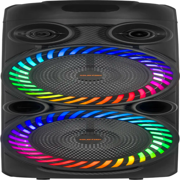 Boxă Karaoke Portabilă KOLAV-F2805 2800W PMPO, 2x8", Bluetooth, Microfon Wireless Inclus, RGB LED, USB-C, TF Card, AUX, TW
