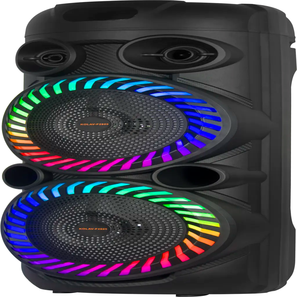 Boxă Karaoke Portabilă KOLAV-F2805 2800W PMPO, 2x8", Bluetooth, Microfon Wireless Inclus, RGB LED, USB-C, TF Card, AUX, TW