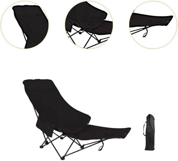 Pachet de 2x Scaun pliabil tip lounge AT PERFORMANCE® – Reclinabil, 4 poziții, reglabil, pentru camping, plajă și pescuit, cu husă de transport – Negru