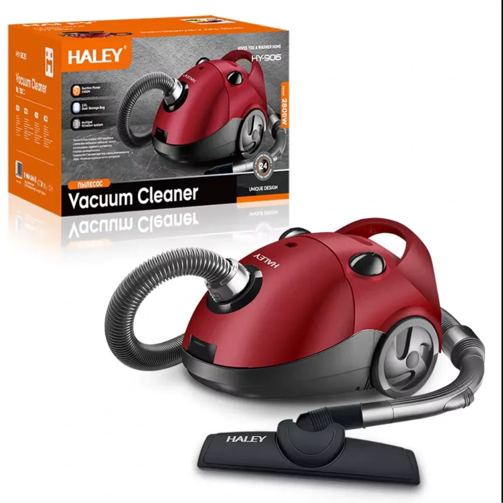 Aspirator cu Sac HALEY® HY-906, 2800W, Putere Aspirare 500W, Sistem Filtrare Multiplă, Capacitate Sac 2.0L, Roșu Imagine principală a produsului