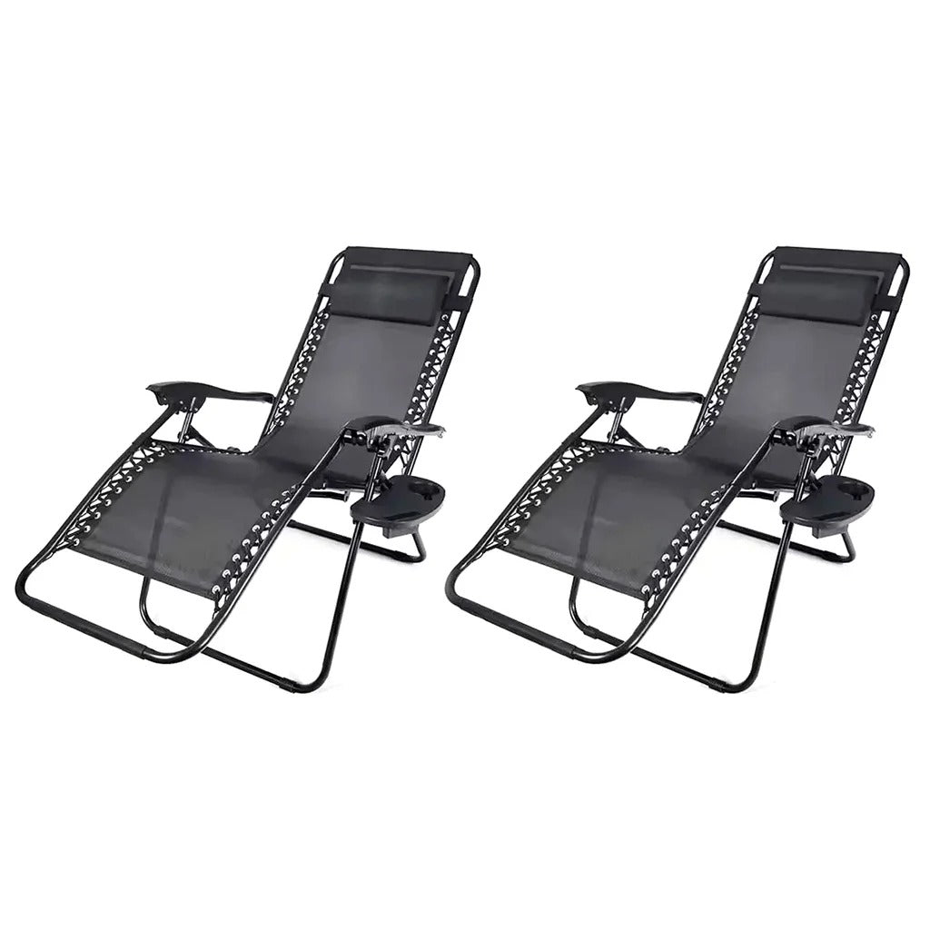Set 2 Scaune Șezlonguri Portabile AT PERFORMANCE®, de Lux, Modern, Scaun Reclinabil, Pliabil pentru Plajă și Grădină, cu Suport pentru Pahare