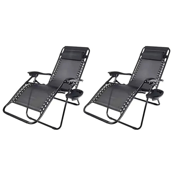 Set 2 Scaune Șezlonguri Portabile AT PERFORMANCE®, de Lux, Modern, Scaun Reclinabil, Pliabil pentru Plajă și Grădină, cu Suport pentru Pahare