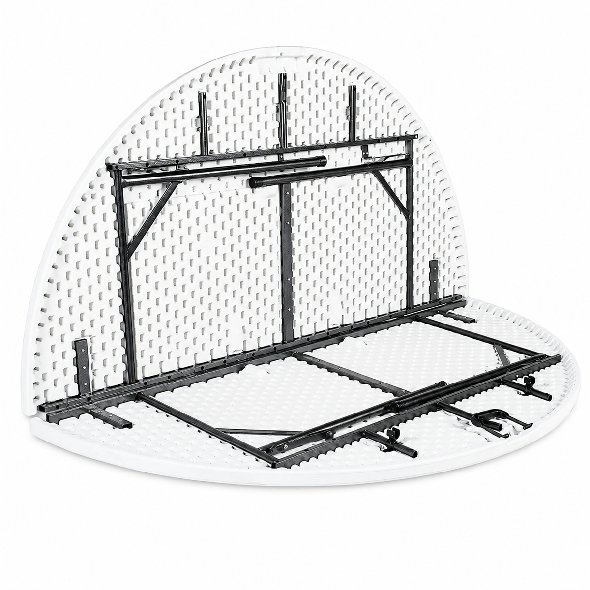 Masă Pliabilă Rotundă AT PERFORMANCE®, Ø180 cm, Cadru Metalic, Blat HDPE, Alb, pentru Evenimente și Catering