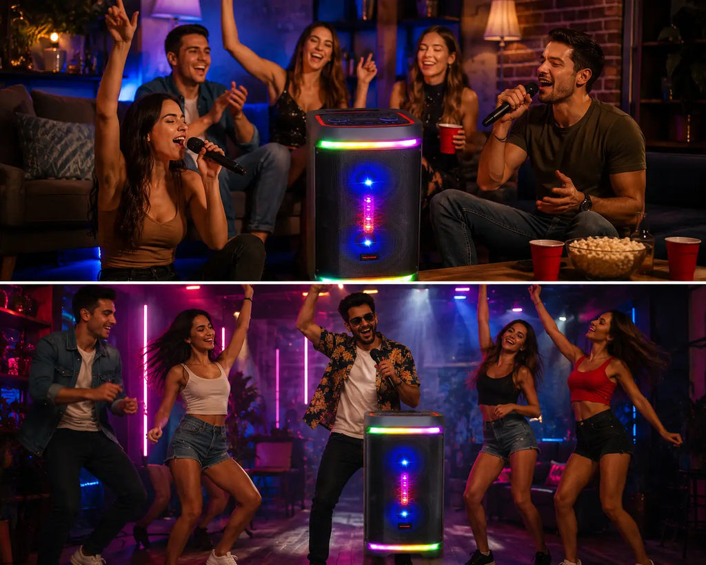 Boxă Karaoke Portabilă KOLAV-M2854 400W PMPO, 2x8", Bluetooth, Microfon Wireless Inclus, RGB LED, TWS, USB-C, TF Card, Telecomandă și Xtra Bass