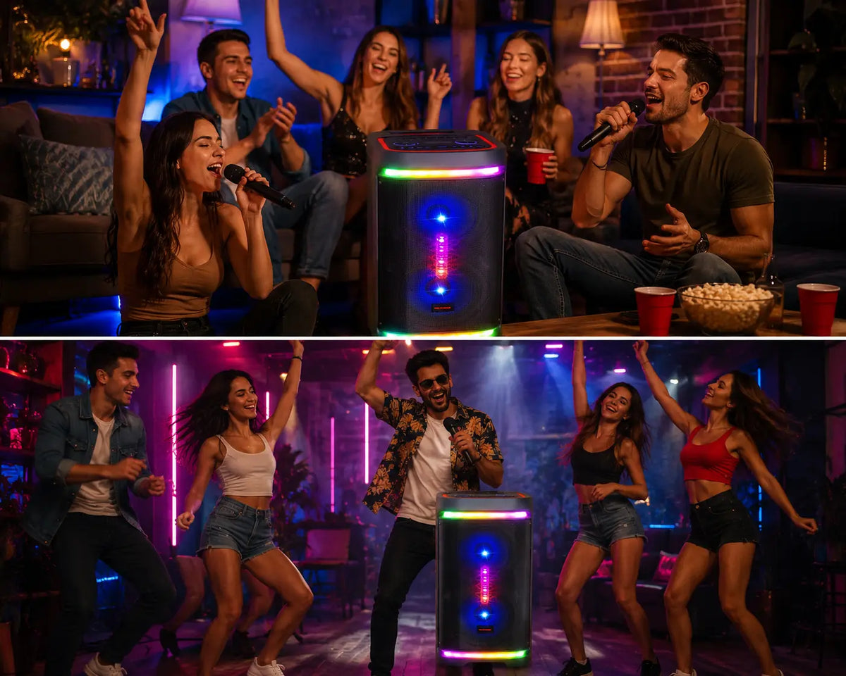 Boxă Karaoke Portabilă KOLAV-M2854 400W PMPO, 2x8", Bluetooth, Microfon Wireless Inclus, RGB LED, TWS, USB-C, TF Card, Telecomandă și Xtra Bass