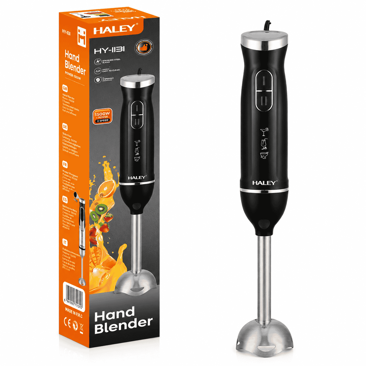 Blender Vertical De Mână Haley HY-1131, 1500W, 2 Viteze, Funcție Pulse, Lame Și Tijă Din Oțel Inoxidabil Imagine principală a produsului