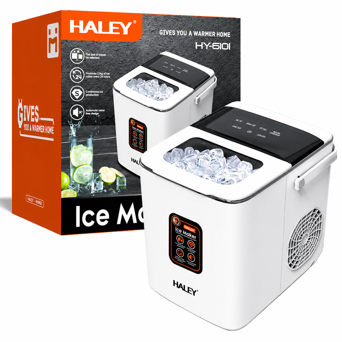 Mașină de Gheață Haley HY-6101, 100W, 12 Kg/24h, 9 Cuburi/Ciclu, Rezervor 1.8L, 2 Dimensiuni de Gheață Imagine principală a produsului