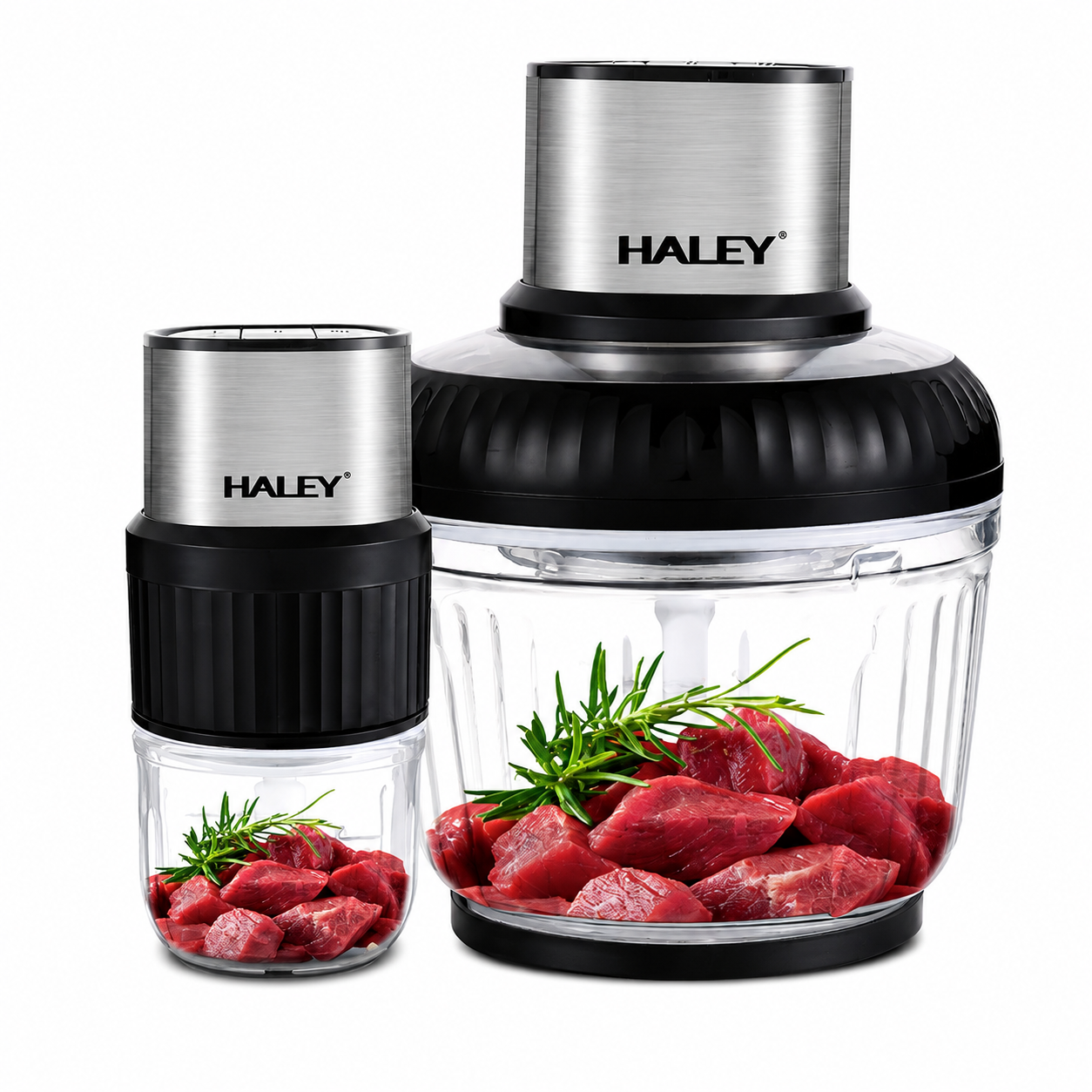 Tocător Electric Haley HY-1249, 500W, 2 Recipiente 2.5L + 0.5L, 3 Viteze, 4 + 6 Lame, Sticlă Borosilicată Imagine secundară a produsului