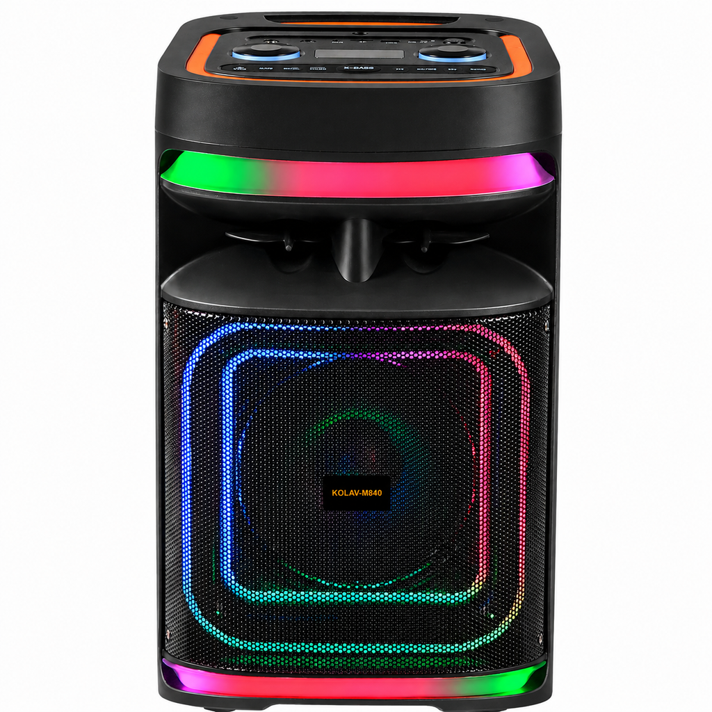 Boxă Portabilă Karaoke KOLAV M840, 8", Bluetooth, 400W, Bass Puternic, Microfon Wireless, RGB LED, USB/TF/AUX, Telecomandă, Acumulator Reîncărcabil