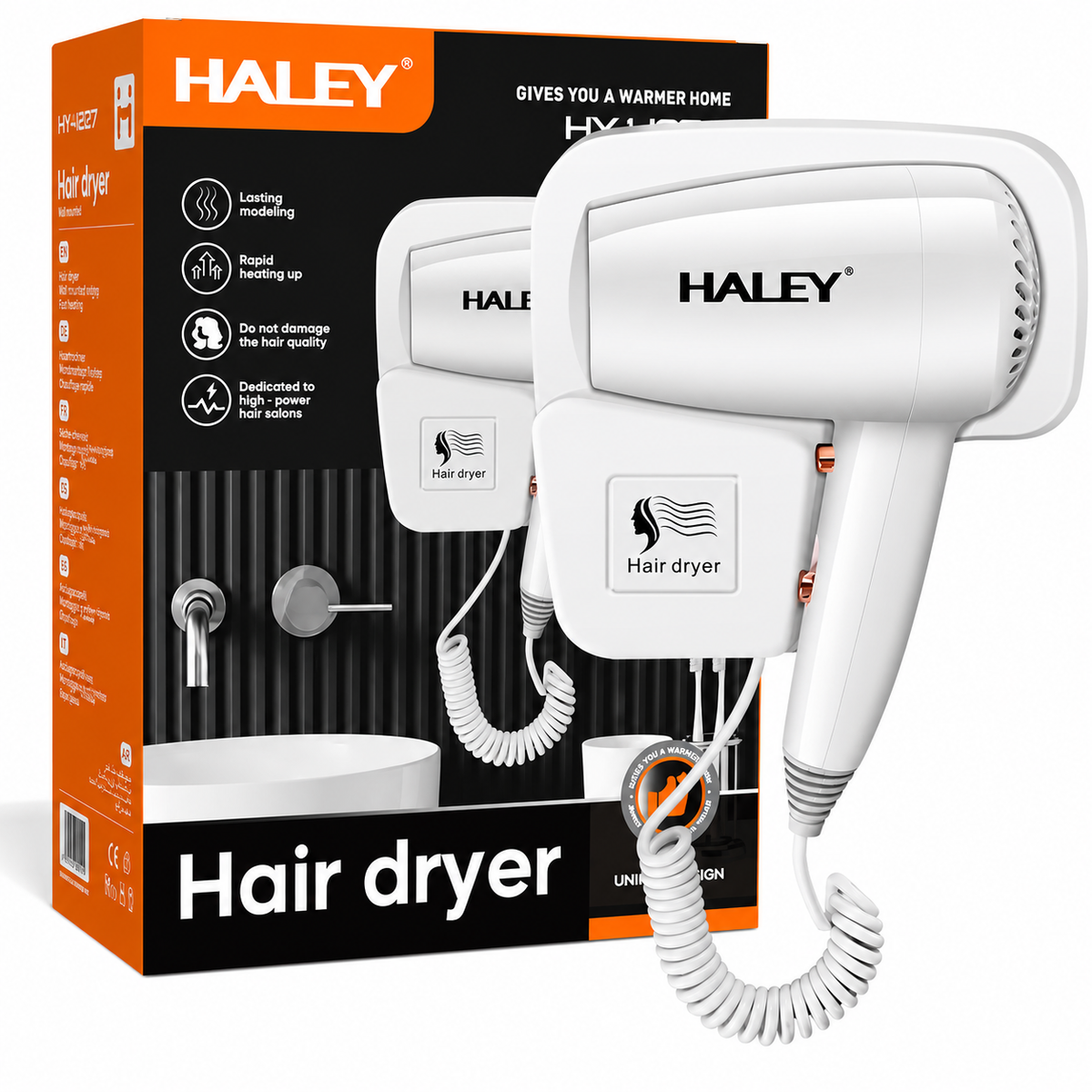 Uscător De Păr Cu Montare Pe Perete Haley HY-4027, 1300W, 3 Trepte De Temperatură, Cablu 2.2 m, Filtru Detașabil Imagine principală a produsului