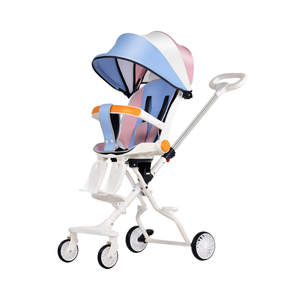 Cărucior Sport Bebe Pliabil cu Șezut Rotativ 360°, Spătar Reglabil, Coș de Cumpărături, Roți EVA și Frână – AT PERFORMANCE®, Alb/Albastru/Roz Imagine secundară a produsului