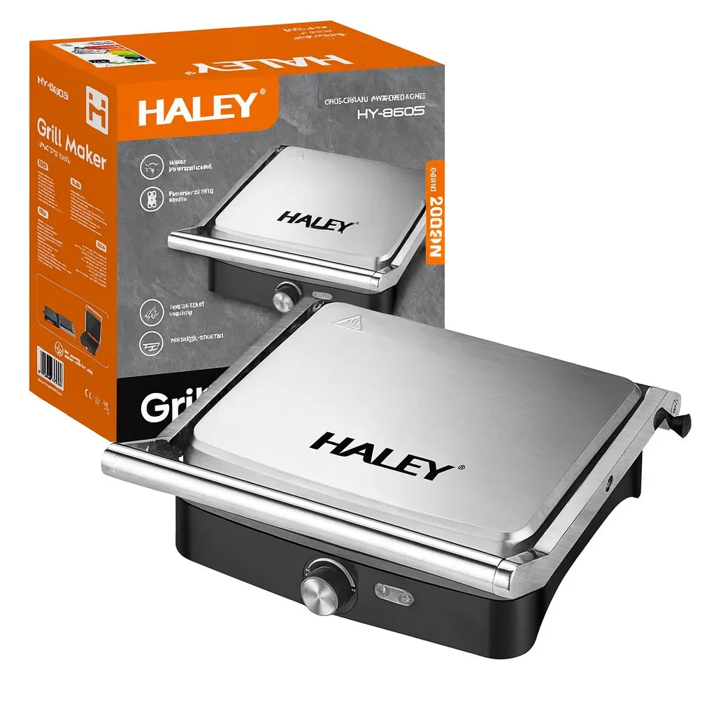 Grill Electric Haley HY-8609, 2000W, Plăci Antiaderente, Deschidere 180° Imagine principală a produsului