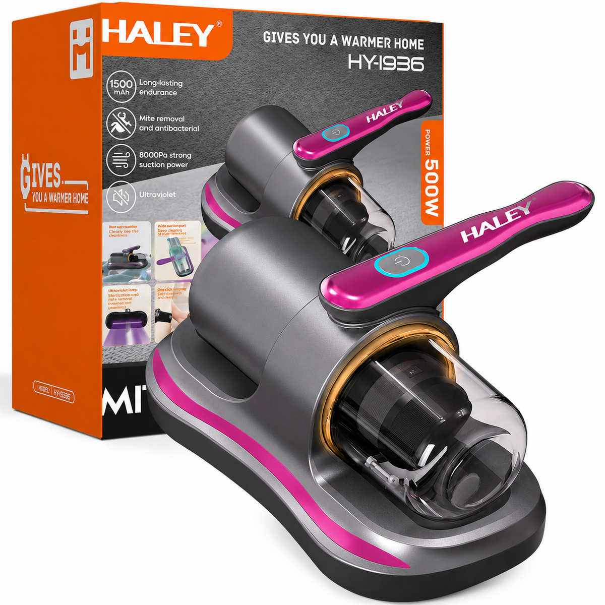 Aspirator Antiacarieni HALEY® HY-1936, 500W, 8000Pa, Baterie 1500mAh, USB Type-C, Funcție Antibacteriană Imagine principală a produsului
