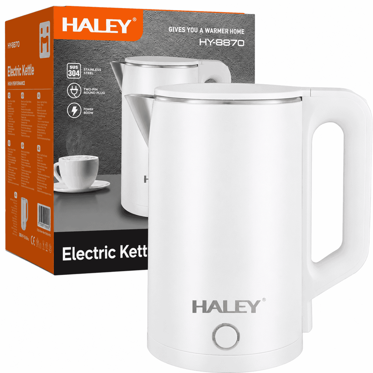 Fierbător Electric Haley HY-8870, 3L, 1800W, Oțel Inoxidabil SUS304, Bază Rotativă 360°, Oprire Automată Imagine principală a produsului