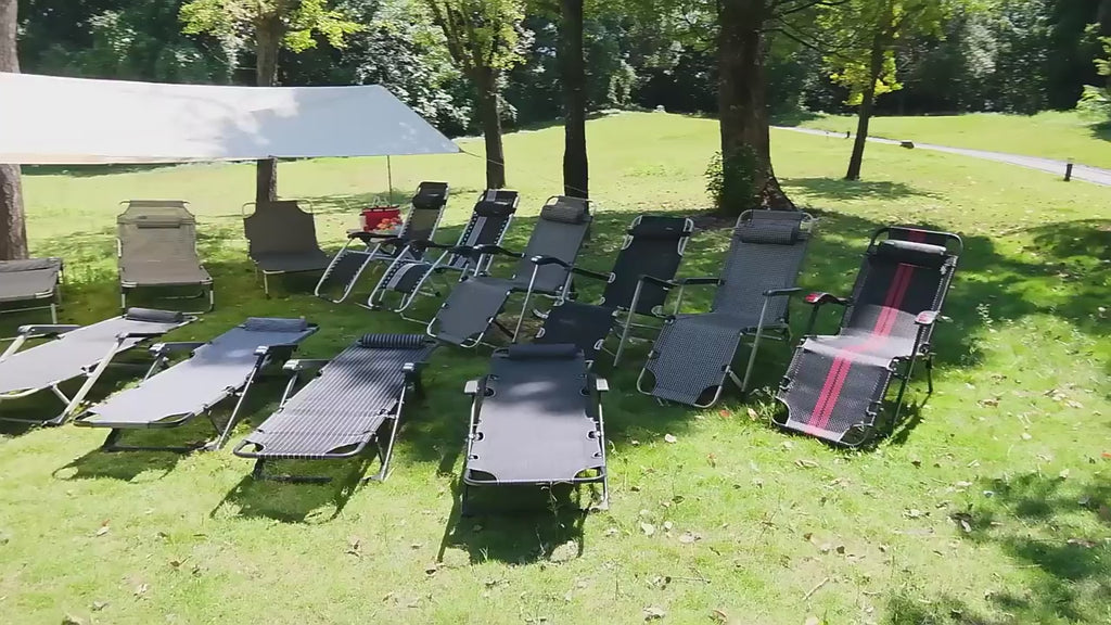 Set 2 Scaune Șezlonguri Portabile AT PERFORMANCE®, de Lux, Modern, Scaun Reclinabil, Pliabil pentru Plajă și Grădină, cu Suport pentru Pahare