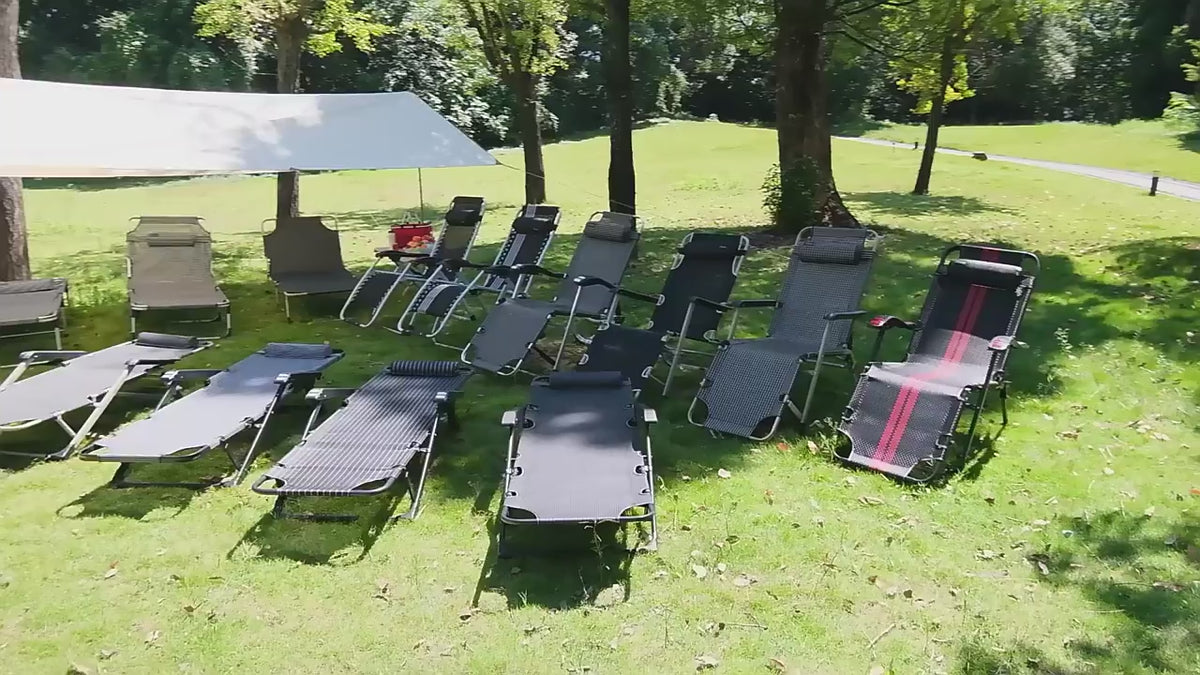 Set 2 Scaune Șezlonguri Portabile AT PERFORMANCE®, de Lux, Modern, Scaun Reclinabil, Pliabil pentru Plajă și Grădină, cu Suport pentru Pahare