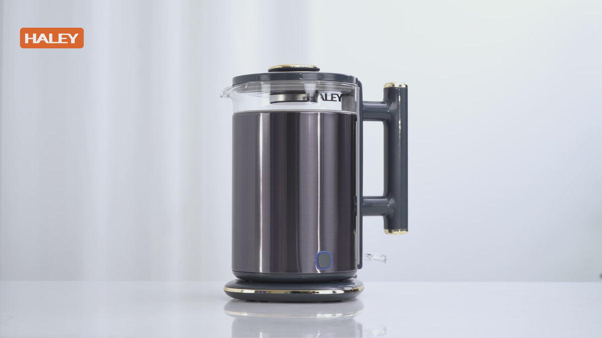 Ceainic Electronic de Apă HALEY, 2L, 1800W, Fierbător cu Căptușeală din Sticlă îngroșată, înalt Borosilicat