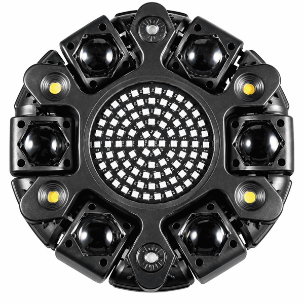 Moving Head LED Profesional Multi-Efect 100W, 6×10W RGBW CREE, Laser Roșu + Verde, Strobe Alb și Galben, 91 LED-uri, Brațe Rotative, DMX512 21 Canale, Sound Control