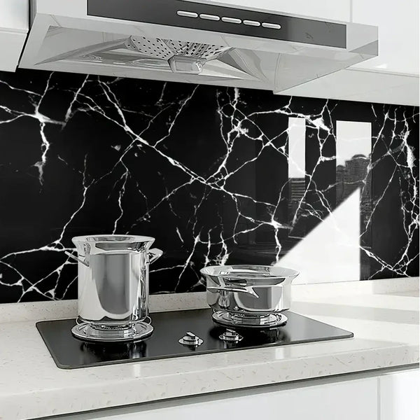 Set 50x Tapet Marmura, AT PERFORMANCE®, suprafata acoperire 9 mp, autoadeziv, waterproof, usor de montat, design modern, 30x60 cm, negru