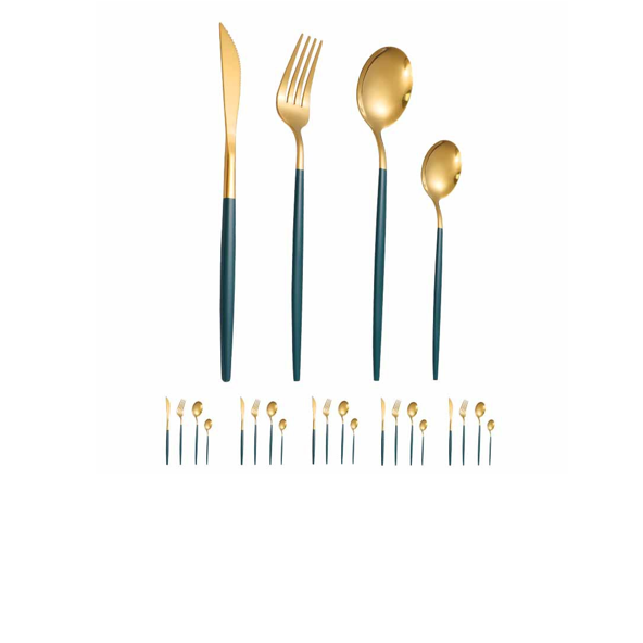 Set de tacamuri At Performance®, 24 piese, din otel inoxidabil, Auriu / Verde Imagine secundară a produsului