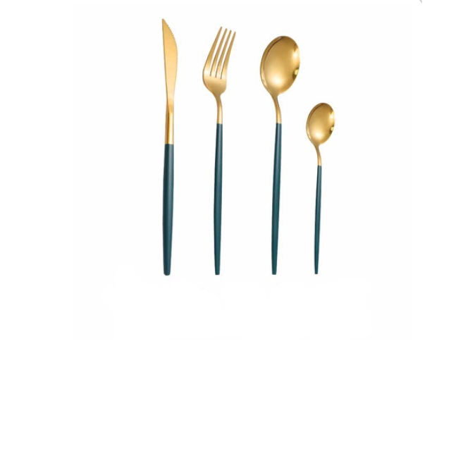 Set de tacamuri At Performance®, 24 piese, din otel inoxidabil, Auriu / Verde Imagine principală a produsului