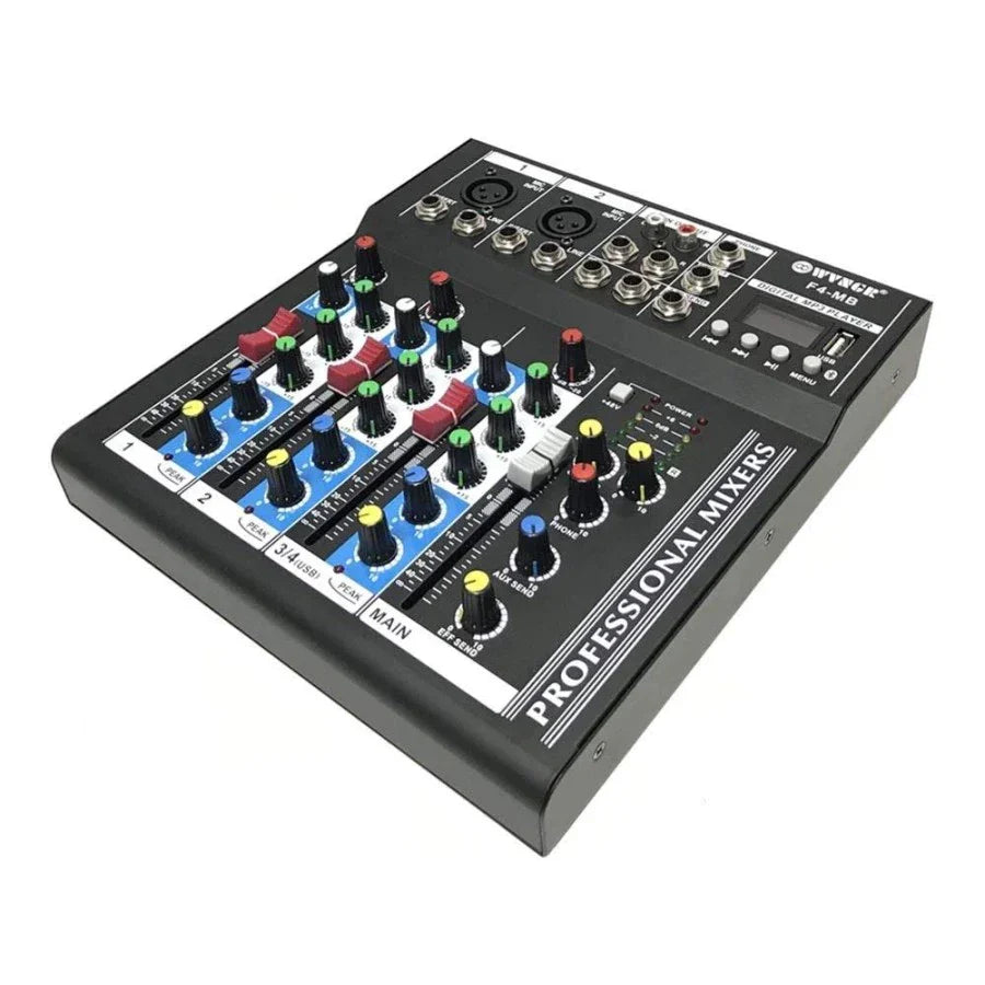 Mixer audio digital profesional AT PERFORMANCE, neamplificat , 4 canale , conexiune Bluetooth , cititor USB , ecran LCD iluminat , Phantom 48V , negru Imagine principală a produsului